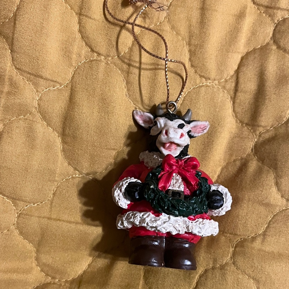 Festive Cow Ornament with Wreath